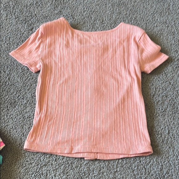 Justice Pink Faux Button Down Shirt with Short Sleeves - Picture 3 of 3